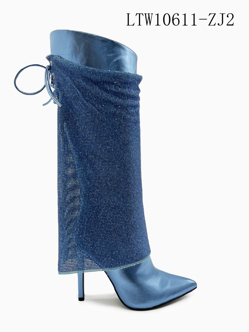 Glamorous Mesh Overlay High-Heel Boots Glamorous Mesh Overlay High-Heel Boots
