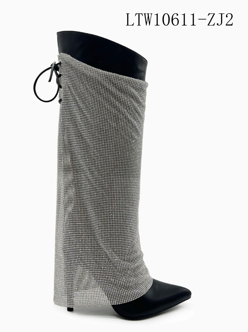 Glamorous Mesh Overlay High-Heel Boots Glamorous Mesh Overlay High-Heel Boots