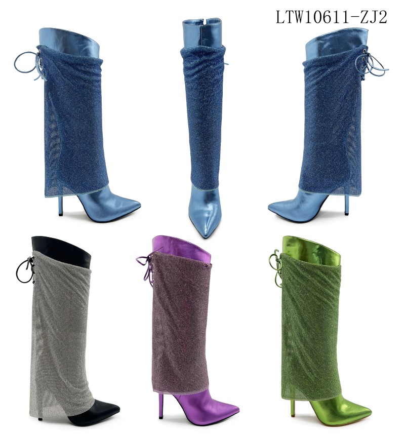 Glamorous Mesh Overlay High-Heel Boots Glamorous Mesh Overlay High-Heel Boots